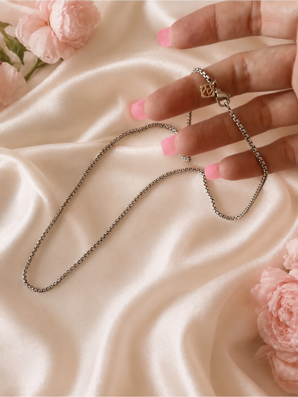 David Yurman 24” Sterling Silver Box Chain Necklace 14K Gold DY Tag